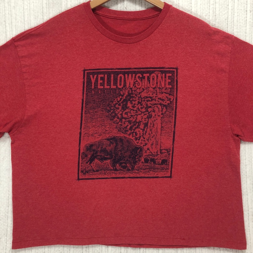 Yellowstone National‎ Park Bison Geyser Graphic Tee Heathered Boxy Fit Mens XL